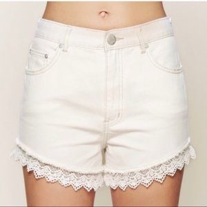 Free People Lacey Trim White Denim  Shorts
